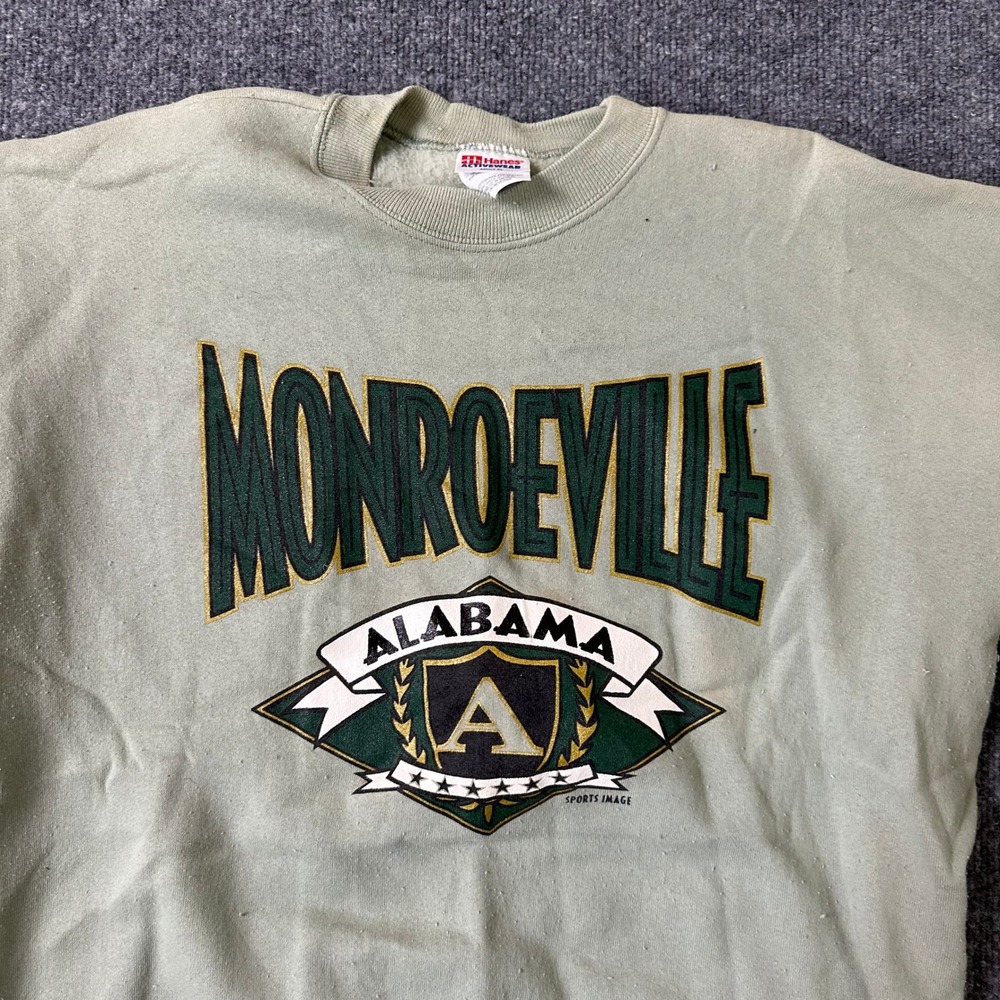 Hanes Sweatshirt Mens Size XL Sage Green Monroeville Alabama Graphic Crewneck